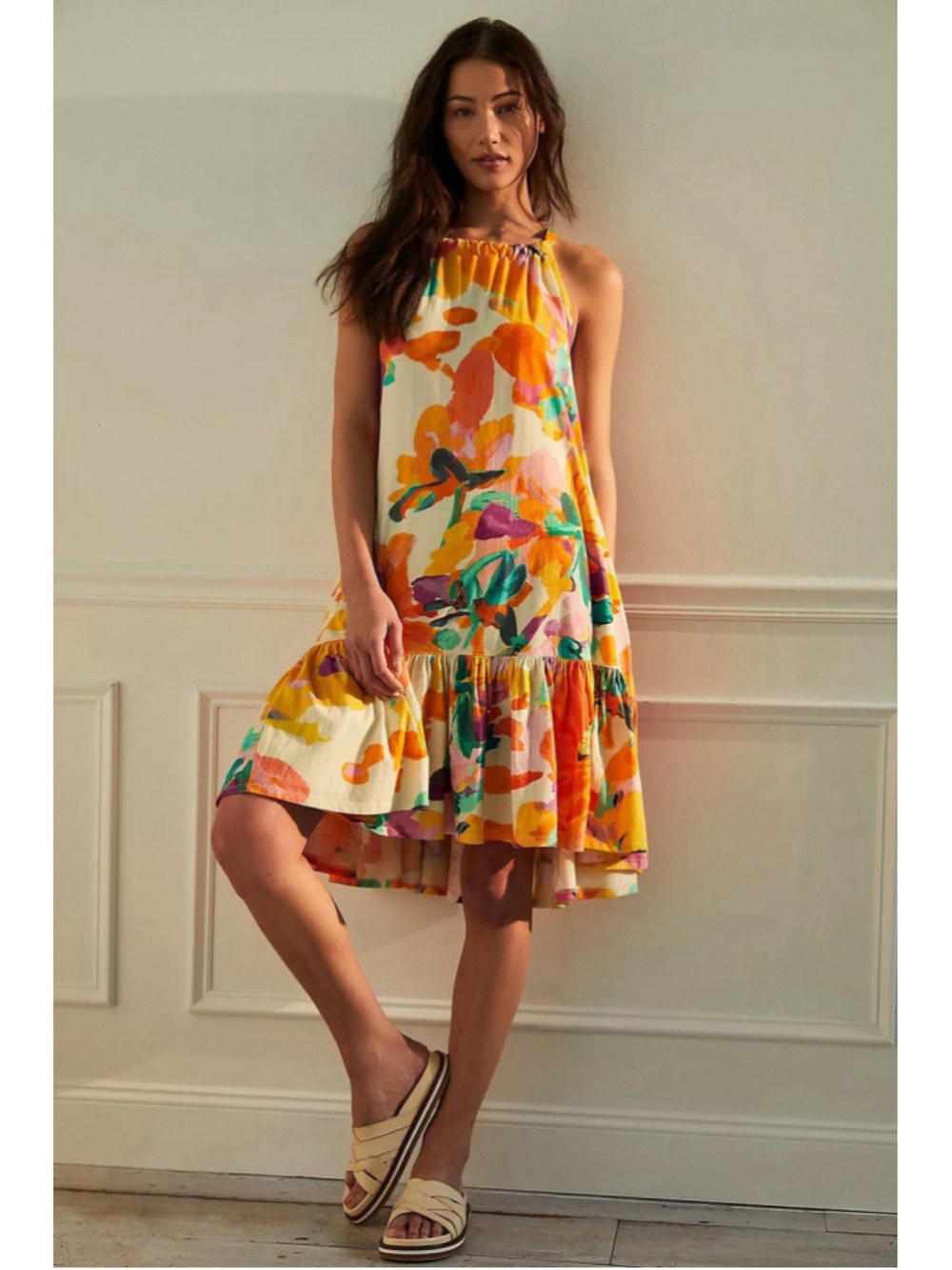 Anthropologie Daily Practice Frida Floral Cross Back Midi Dress M